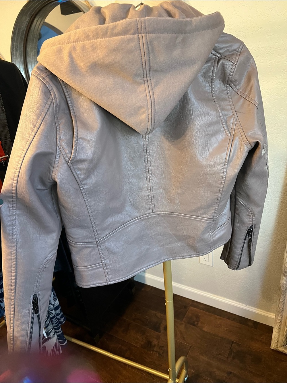 Blank NYC Taupe Leather Moto Jacket with Hooded Liner the Hoodie is detachable. - Picture 2 of 6